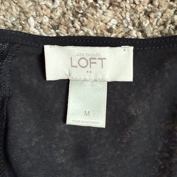 LOFT Sleeveless Sheer Panel Yoke Top Floral Blouse, Size M, Teal/Black/Purple - Picture 7 of 10